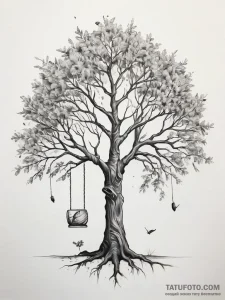 Tattoo sketch a single mighty tree with a swi... - эскиз тату (№1753770388_0, 29.07.2025 06:26) — Tatufoto.com