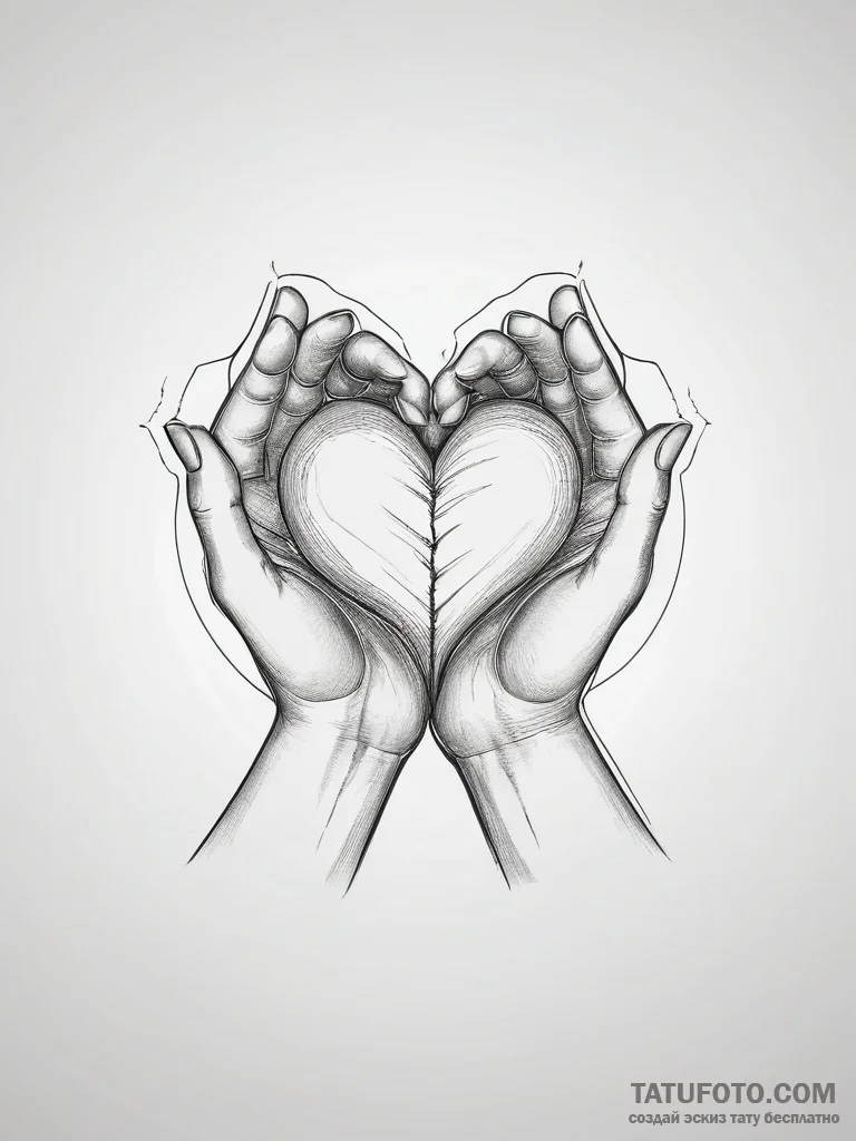 Tattoo design a heart made of two hands holdi... - эскиз тату (№1753770978_0, 29.07.2025 06:36) — Tatufoto.com