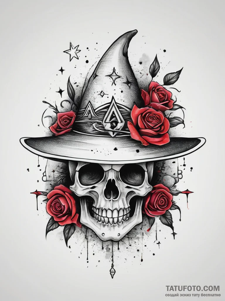 Tattoo design a wizard's hat with glowing sta... - эскиз тату (№1753771173_0, 29.07.2025 06:39) — Tatufoto.com