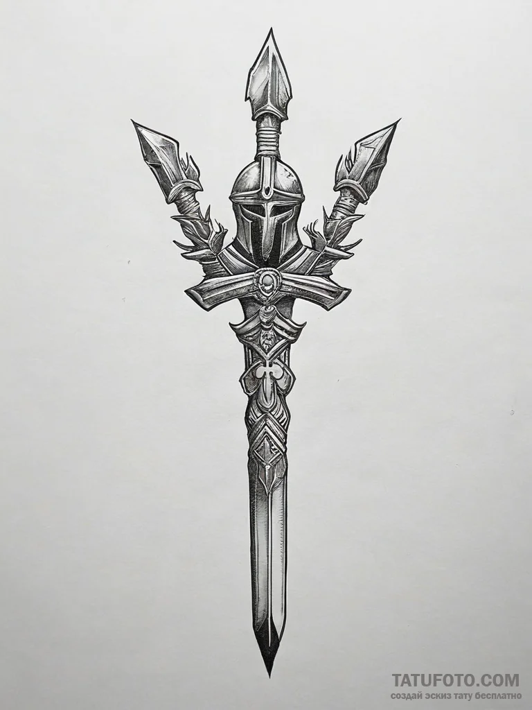 Tattoo sketch a spartan spear crossed with a... - эскиз тату (№1753777376_0, 29.07.2025 08:22) — Tatufoto.com