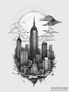 The view from a high-rise apartment balcony o... - эскиз тату (№1753780293_0, 29.07.2025 09:11) — Tatufoto.com