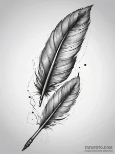A bird feather turning into an ink quill, ink... - эскиз тату (№1753800446_0, 29.07.2025 14:47) — Tatufoto.com