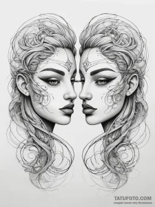 Tattoo sketch twin faces for gemini, connecte... - эскиз тату (№1753801633_0, 29.07.2025 15:07) — Tatufoto.com