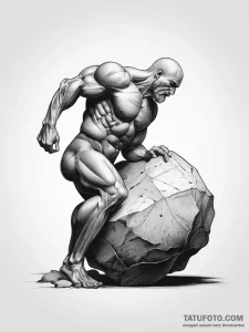 Sisyphus pushing the boulder, ink illustratio... - эскиз тату (№1753802226_0, 29.07.2025 15:17) — Tatufoto.com