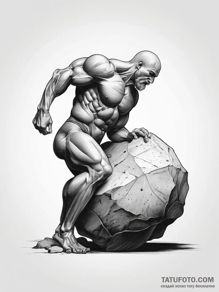 Sisyphus pushing the boulder, ink illustratio... - эскиз тату (№1753802226_0, 29.07.2025 15:17) — Tatufoto.com