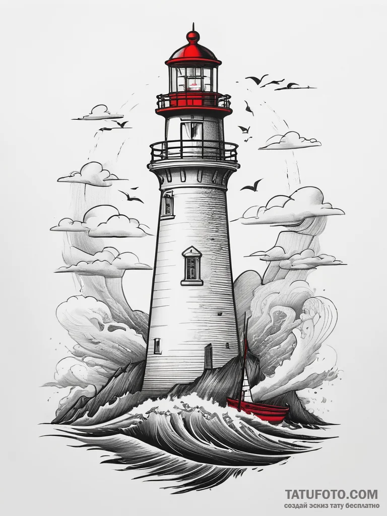 Tattoo sketch a lighthouse beam cutting throu... - эскиз тату (№1753802814_0, 29.07.2025 15:26) — Tatufoto.com