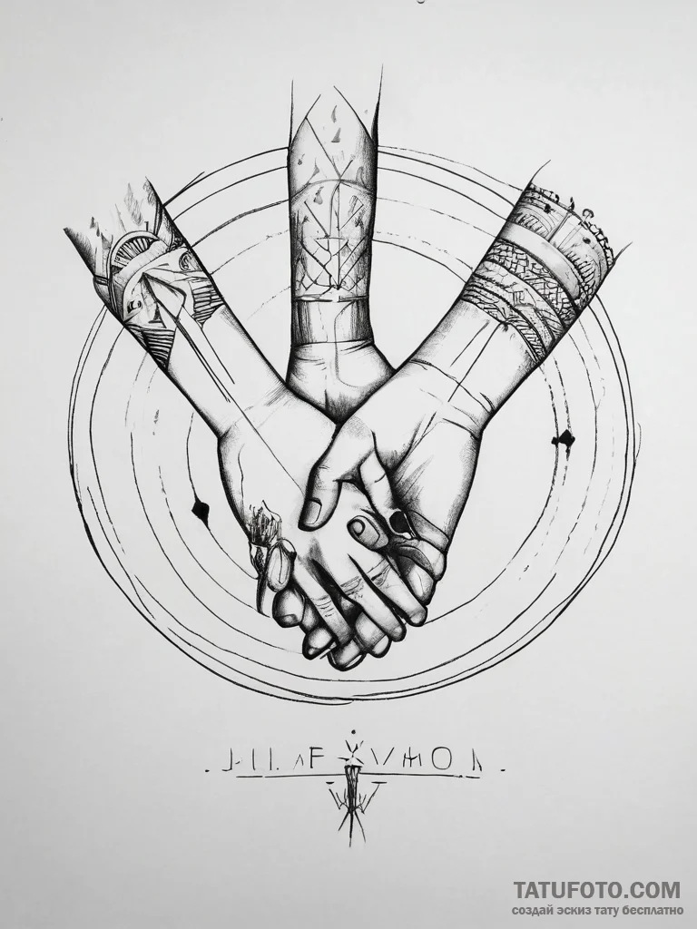 Tattoo sketch a family of abstract figures ho... - эскиз тату (№1753803407_0, 29.07.2025 15:36) — Tatufoto.com