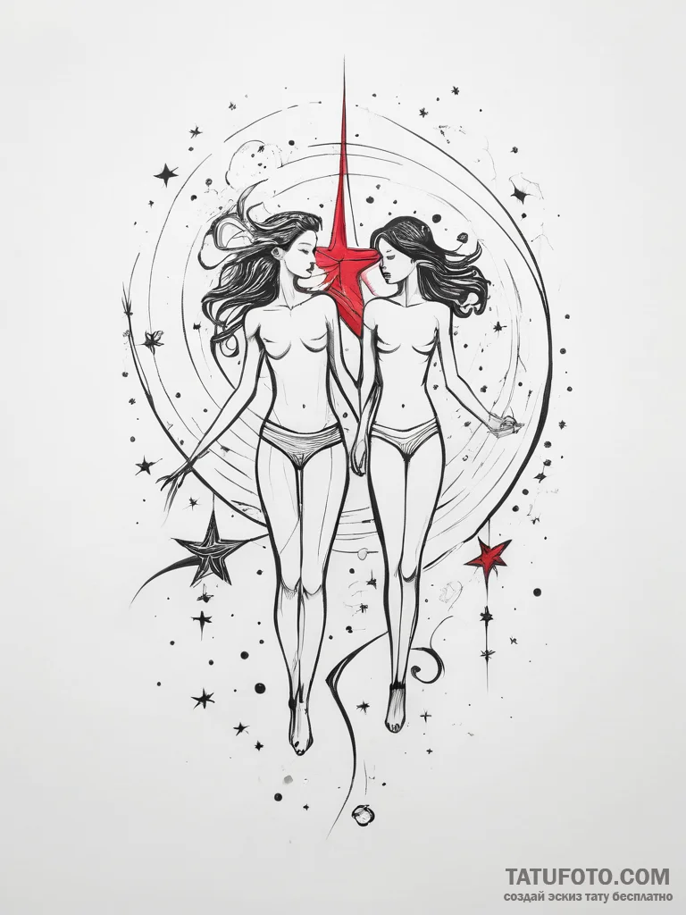 Tattoo design a dreamlike scene of two figure... - эскиз тату (№1753805018_0, 29.07.2025 16:03) — Tatufoto.com