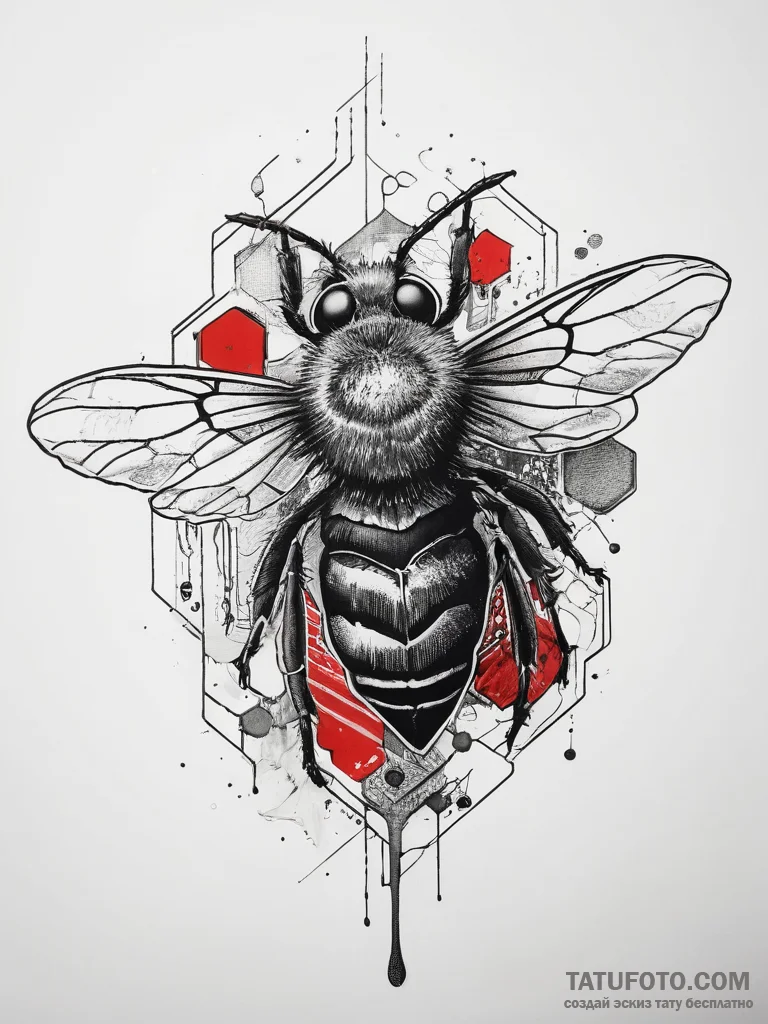 Honeycomb, ink illustration for tattoo, trash... - эскиз тату (№1753806988_0, 29.07.2025 16:36) — Tatufoto.com