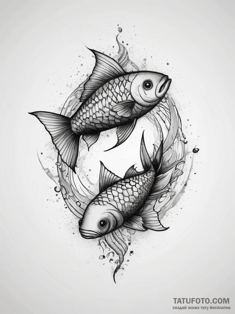 Tattoo design pisces fish, one in dotwork, th... - эскиз тату (№1753807578_0, 29.07.2025 16:46) — Tatufoto.com