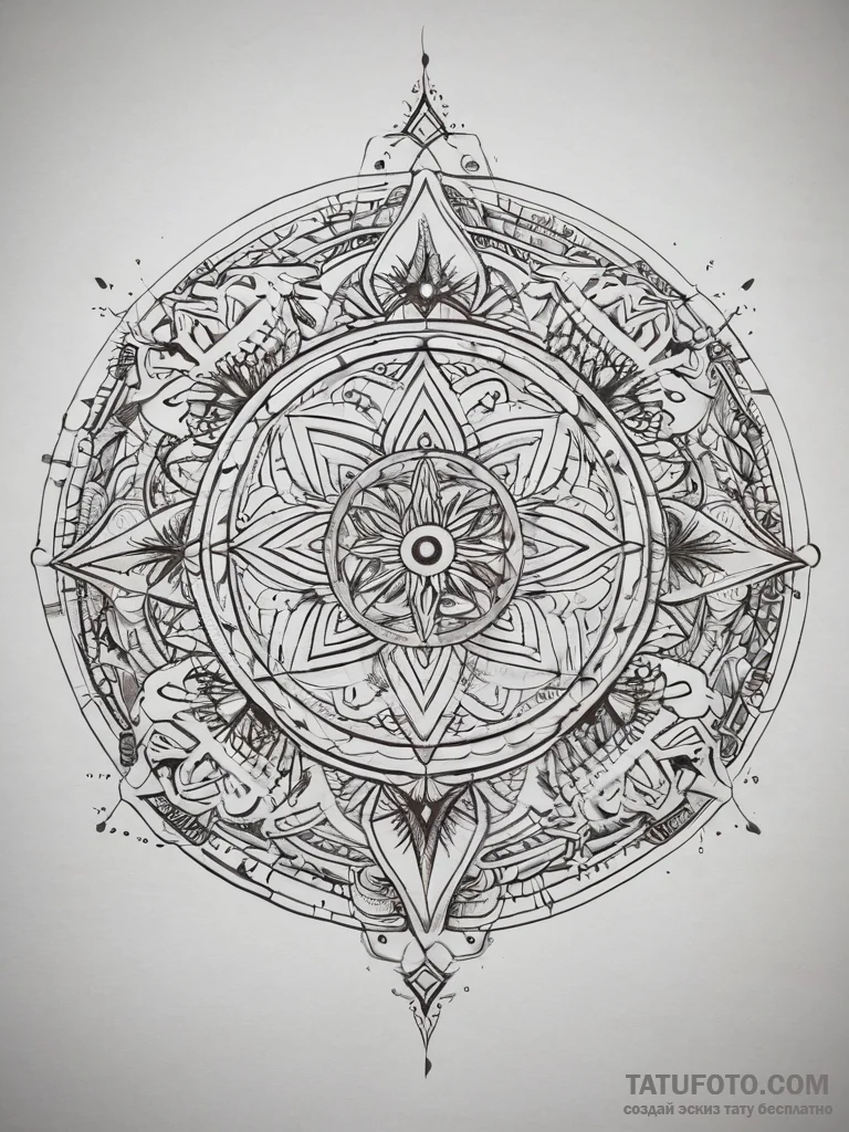 Tattoo sketch a glowing arcane circle with co... - эскиз тату (№1753808564_0, 29.07.2025 17:02) — Tatufoto.com