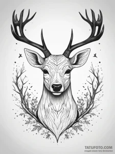 A deer with antlers made of dead branches and... - эскиз тату (№1753808764_0, 29.07.2025 17:06) — Tatufoto.com