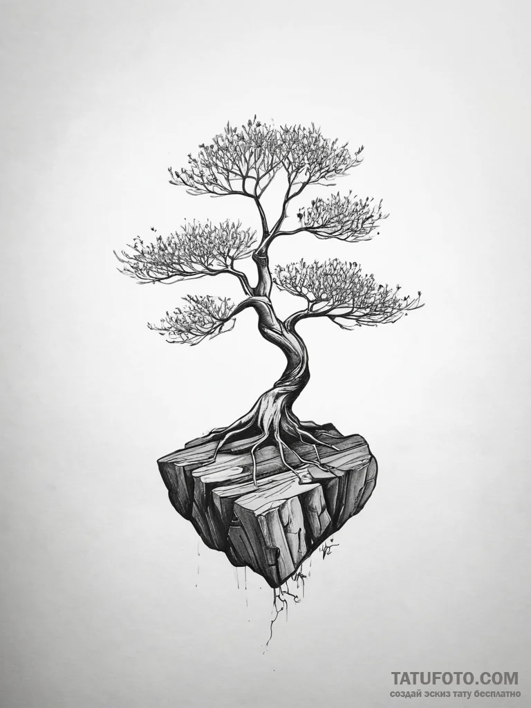 Tattoo sketch a tree growing out of rock, sym... - эскиз тату (№1753808962_0, 29.07.2025 17:09) — Tatufoto.com
