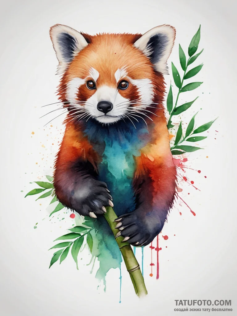 A red panda on a bamboo stalk, tattoo flash s... - эскиз тату (№1753809555_0, 29.07.2025 17:19) — Tatufoto.com