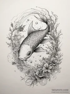 Tattoo design pisces fish, swimming among del... - эскиз тату (№1753809946_0, 29.07.2025 17:25) — Tatufoto.com