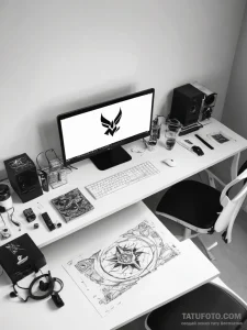 Tattoo sketch a gaming desk with a messy but... - эскиз тату (№1753810338_0, 29.07.2025 17:32) — Tatufoto.com