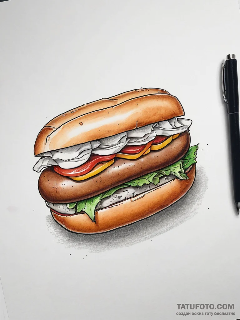 Tattoo design a 'hot dog' on one, 'bun' on th... - эскиз тату (№1753812482_0, 29.07.2025 18:08) — Tatufoto.com