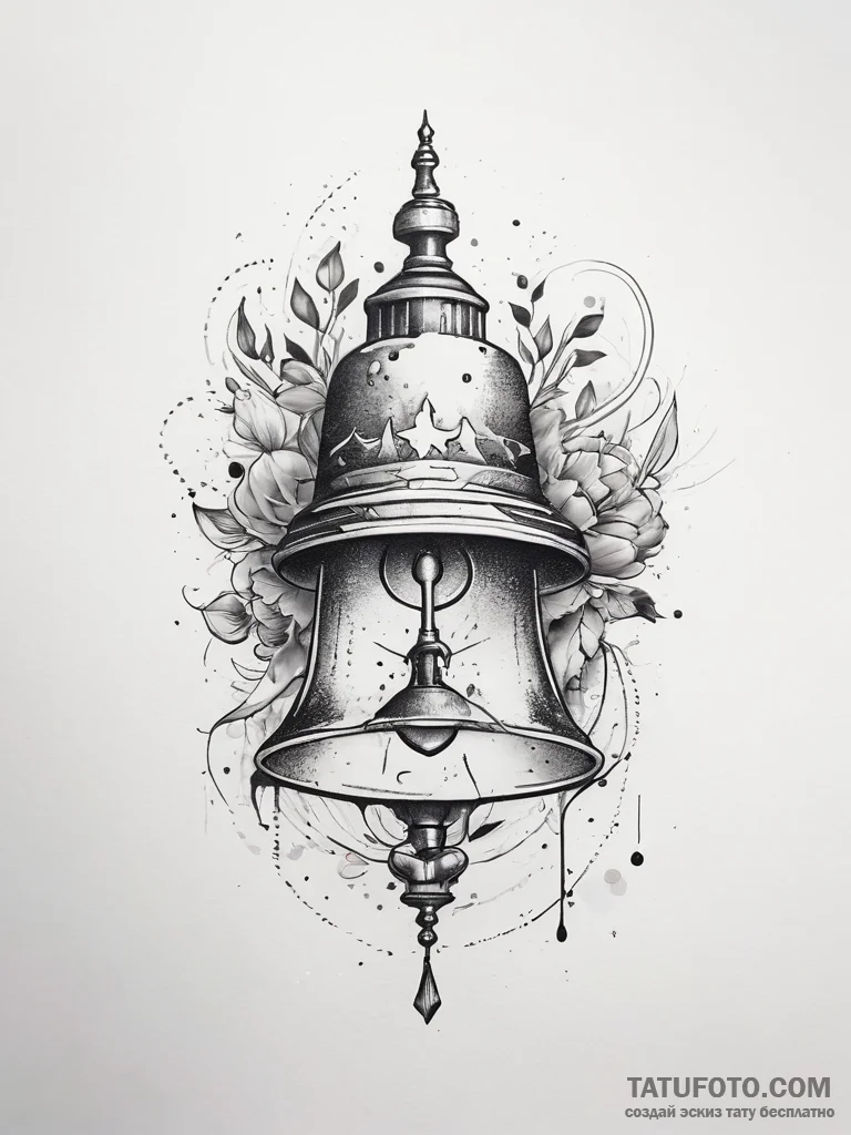 Bell, tattoo drawing outline, on a clean whit... - эскиз тату (№1753812867_0, 29.07.2025 18:14) — Tatufoto.com