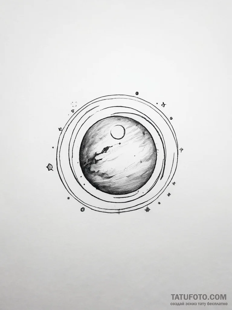 Tattoo design a stylized planet with a subtle... - эскиз тату (№1753813638_0, 29.07.2025 18:27) — Tatufoto.com