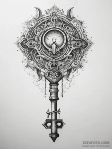 Tattoo sketch a single, ancient key with intr... - эскиз тату (№1753815798_0, 29.07.2025 19:03) — Tatufoto.com