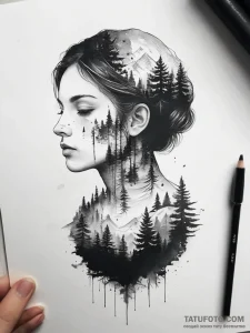 A double exposure effect (e.g., a portrait an... - эскиз тату (№1753816195_0, 29.07.2025 19:09) — Tatufoto.com