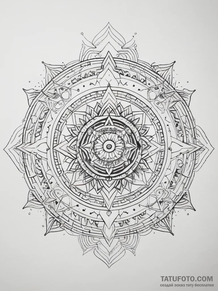 Tattoo design: a geometric mandala incorporat... - эскиз тату (№1753816387_0, 29.07.2025 19:13) — Tatufoto.com