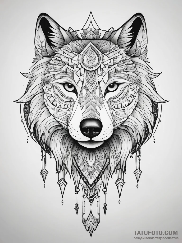 Tattoo sketch: a geometric mandala incorporat... - эскиз тату (№1753816967_0, 29.07.2025 19:22) — Tatufoto.com