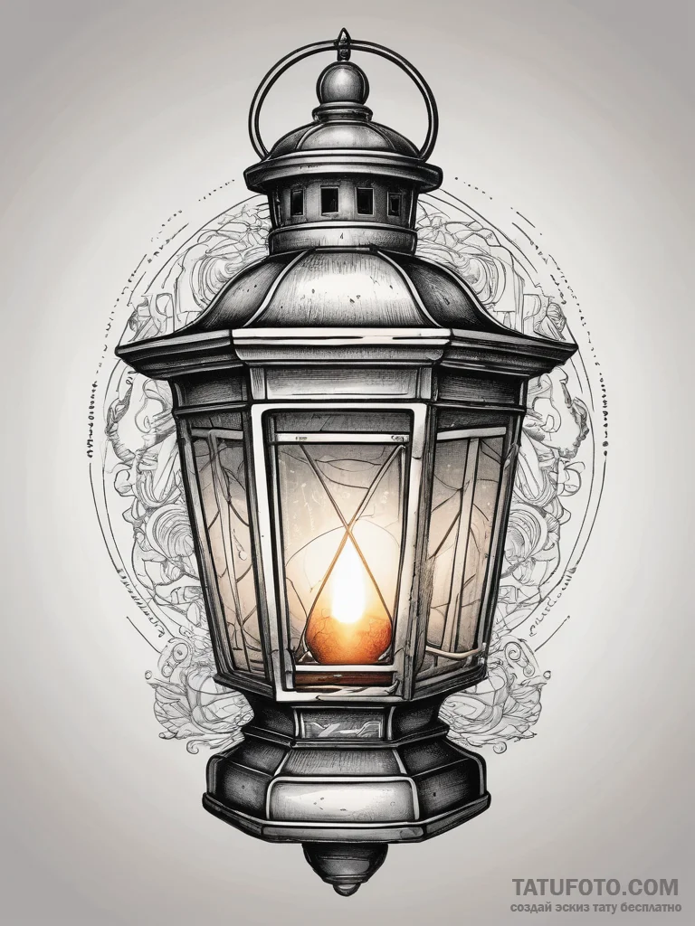Tattoo sketch a vintage lantern casting a war... - эскиз тату (№1753817353_0, 29.07.2025 19:29) — Tatufoto.com