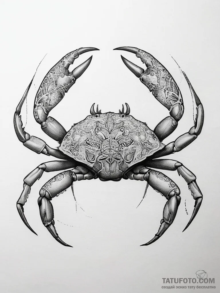 Tattoo design a realistic cancer crab, intric... - эскиз тату (№1753818129_0, 29.07.2025 19:42) — Tatufoto.com