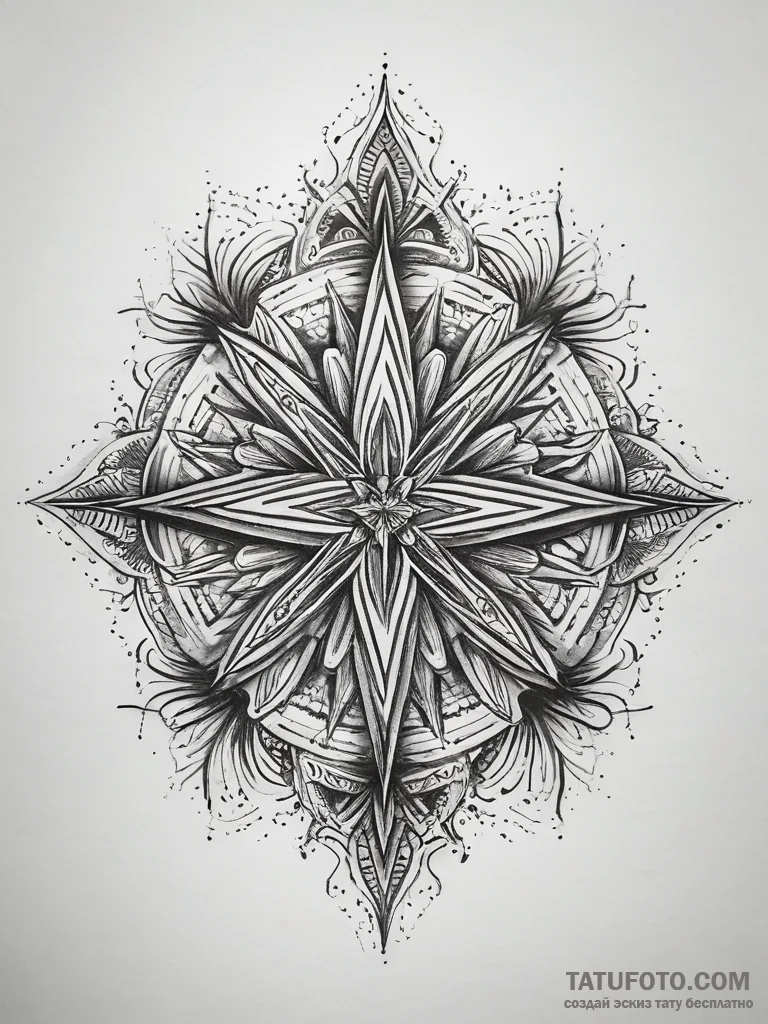 Tattoo sketch a starburst effect emanating fr... - эскиз тату (№1753819092_0, 29.07.2025 19:58) — Tatufoto.com