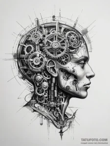 Tattoo sketch a brain with gears and circuits... - эскиз тату (№1753819864_0, 29.07.2025 20:11) — Tatufoto.com