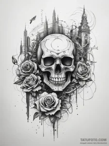 Tattoo design a cyberpunk cityscape made of s... - эскиз тату (№1753820251_0, 29.07.2025 20:17) — Tatufoto.com