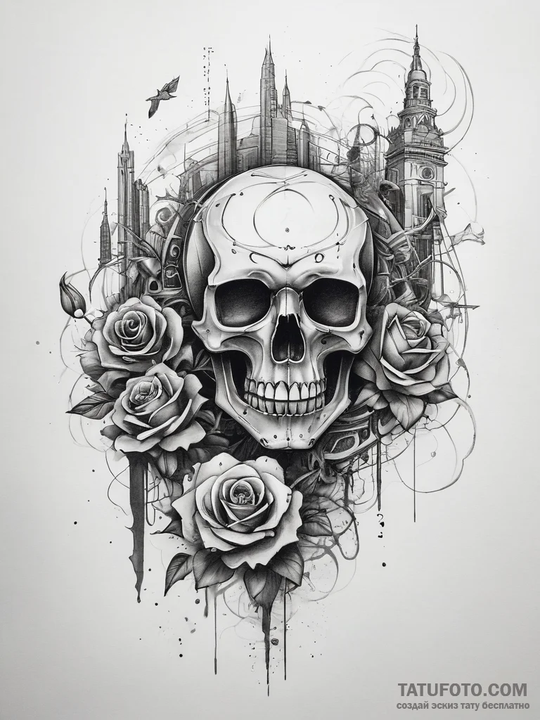 Tattoo design a cyberpunk cityscape made of s... - эскиз тату (№1753820251_0, 29.07.2025 20:17) — Tatufoto.com