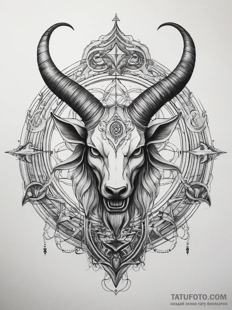 Baphomet symbol, artistic tattoo sketch, soft... - эскиз тату (№1753820641_0, 29.07.2025 20:24) — Tatufoto.com
