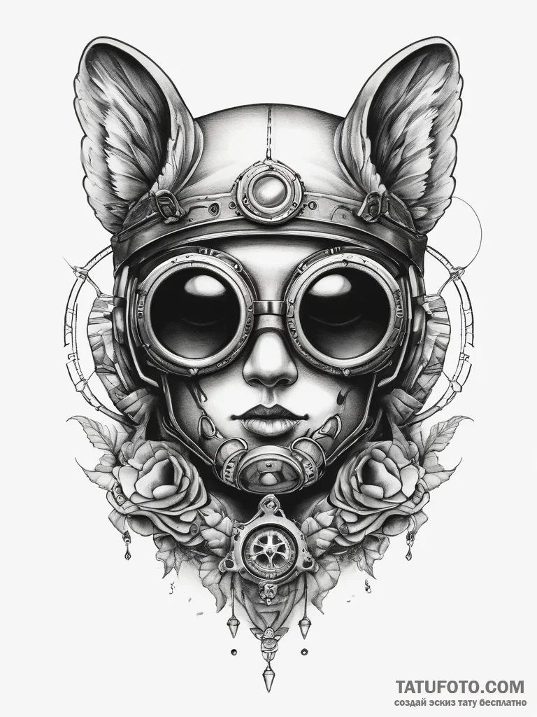 Steampunk goggles, tattoo line art, on a clea... - эскиз тату (№1753821415_0, 29.07.2025 20:36) — Tatufoto.com