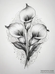 Calla lilies, artistic tattoo sketch, on a cl... - эскиз тату (№1753821607_0, 29.07.2025 20:40) — Tatufoto.com