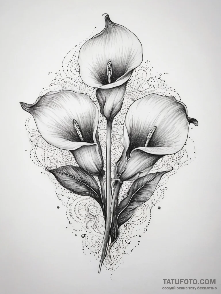 Calla lilies, artistic tattoo sketch, on a cl... - эскиз тату (№1753821607_0, 29.07.2025 20:40) — Tatufoto.com