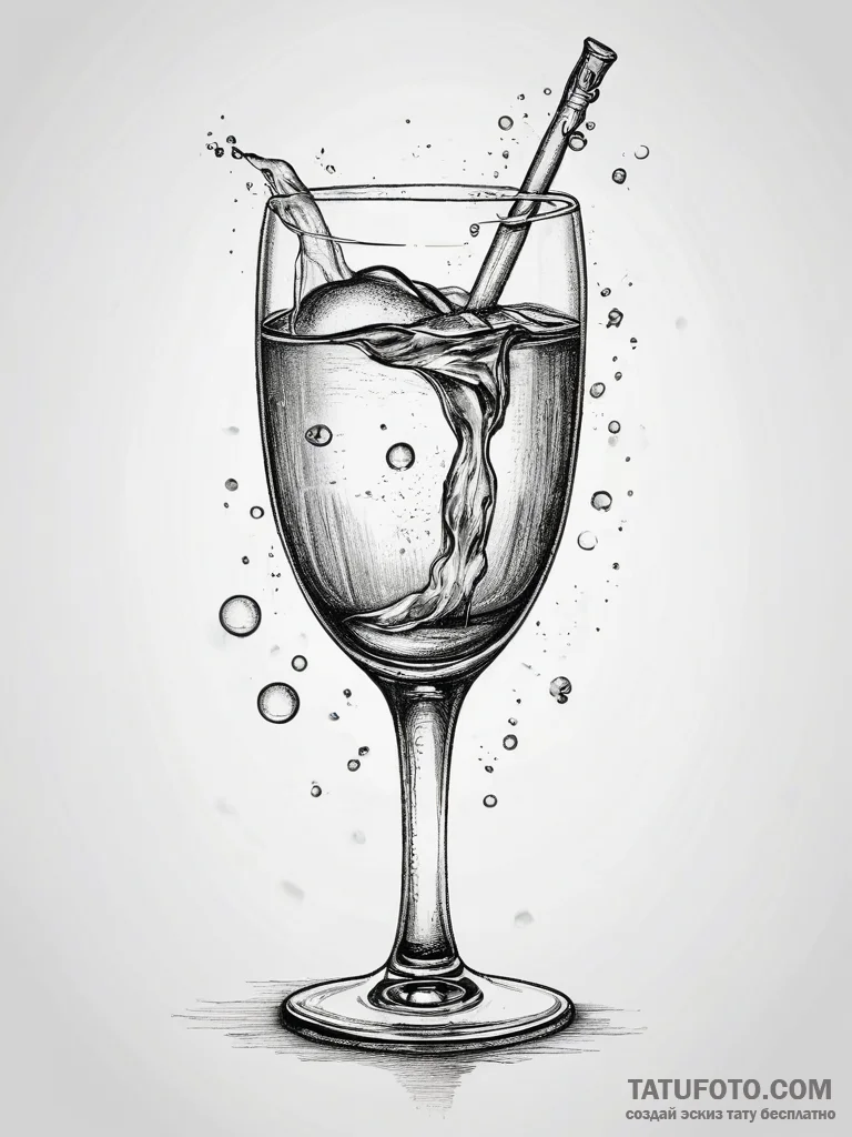 A shot of a glass of champagne, with bubbles... - эскиз тату (№1753822760_0, 29.07.2025 20:59) — Tatufoto.com