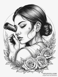 A person looking through a telescope at the n... - эскиз тату (№1753824692_0, 29.07.2025 21:31) — Tatufoto.com