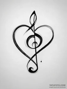 Tattoo design a music note forming a heart. - эскиз тату (№1753825265_0, 29.07.2025 21:41) — Tatufoto.com