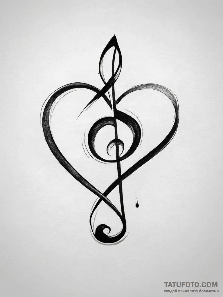 Tattoo design a music note forming a heart. - эскиз тату (№1753825265_0, 29.07.2025 21:41) — Tatufoto.com