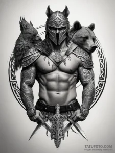 Tattoo on the left shoulder and transition to... - реализм (ч/б), цветная приглушенная - эскиз тату (№1753825288_0, 29.07.2025 21:41) — Tatufoto.com