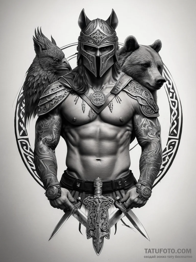 Tattoo on the left shoulder and transition to... - реализм (ч/б), цветная приглушенная - эскиз тату (№1753825288_0, 29.07.2025 21:41) — Tatufoto.com
