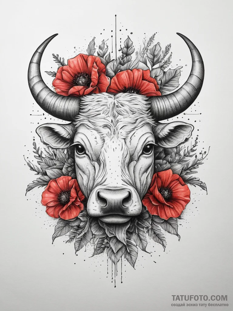 Tattoo design a taurus bull's head emerging f... - эскиз тату (№1753825455_0, 29.07.2025 21:44) — Tatufoto.com