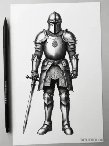Tattoo sketch a medieval knight in full armor... - эскиз тату (№1753826034_0, 29.07.2025 21:53) — Tatufoto.com