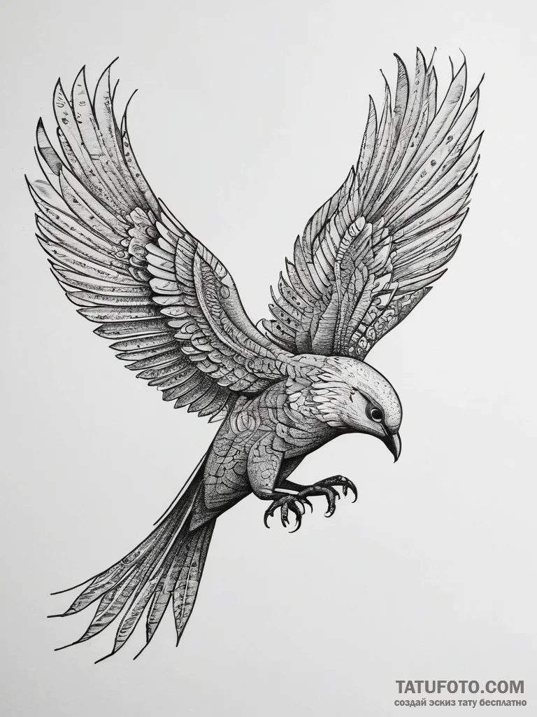 Firebird, concept art for tattoo, bold outlin... - эскиз тату (№1753826225_0, 29.07.2025 21:57) — Tatufoto.com