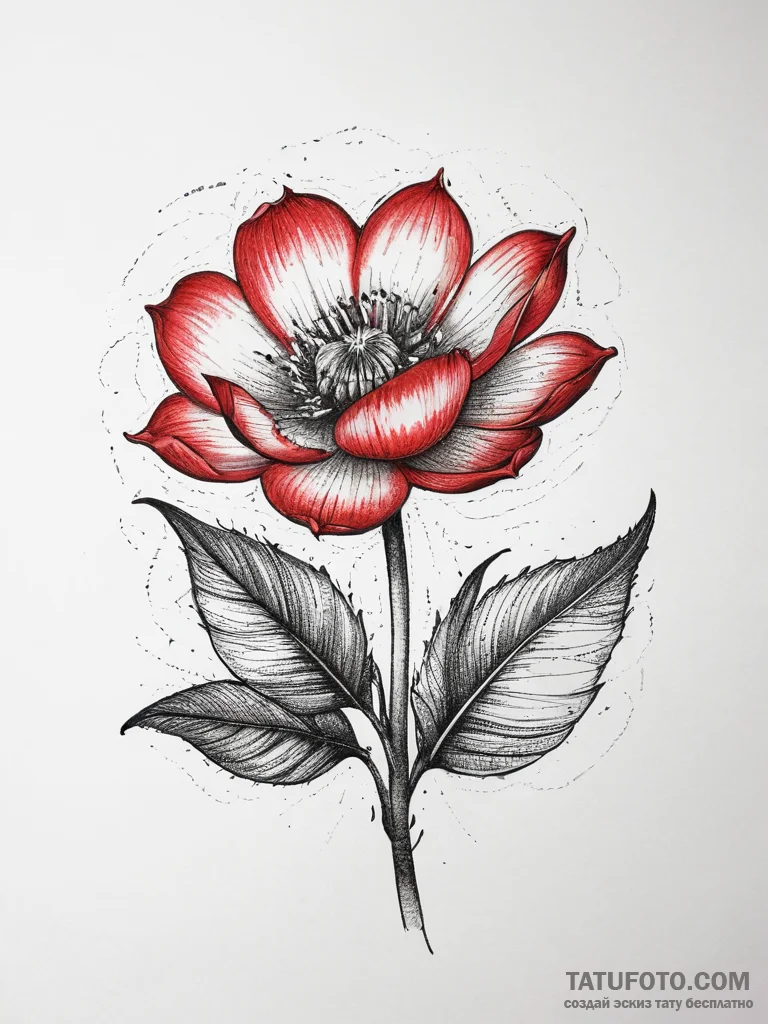Tattoo sketch a blooming flower bud and a ful... - эскиз тату (№1753826415_0, 29.07.2025 22:00) — Tatufoto.com