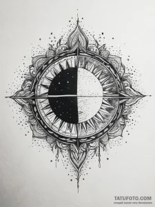 Tattoo sketch a powerful solar eclipse, symbo... - эскиз тату (№1753828337_0, 29.07.2025 22:32) — Tatufoto.com