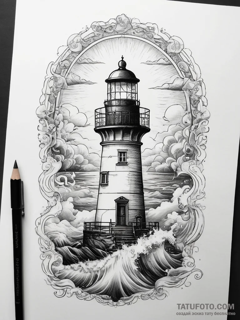 Tattoo sketch a lighthouse beam cutting throu... - эскиз тату (№1753830292_0, 29.07.2025 23:04) — Tatufoto.com