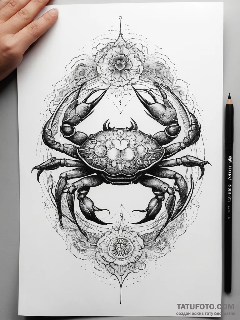 Tattoo design a minimalist cancer crab, its s... - эскиз тату (№1753830677_0, 29.07.2025 23:11) — Tatufoto.com